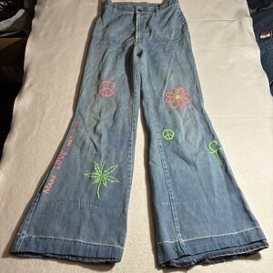 Vintage Levis Jeans Womens 26x31‎ Blue Bell Bottom Peace 70s Hippie Orange Tab